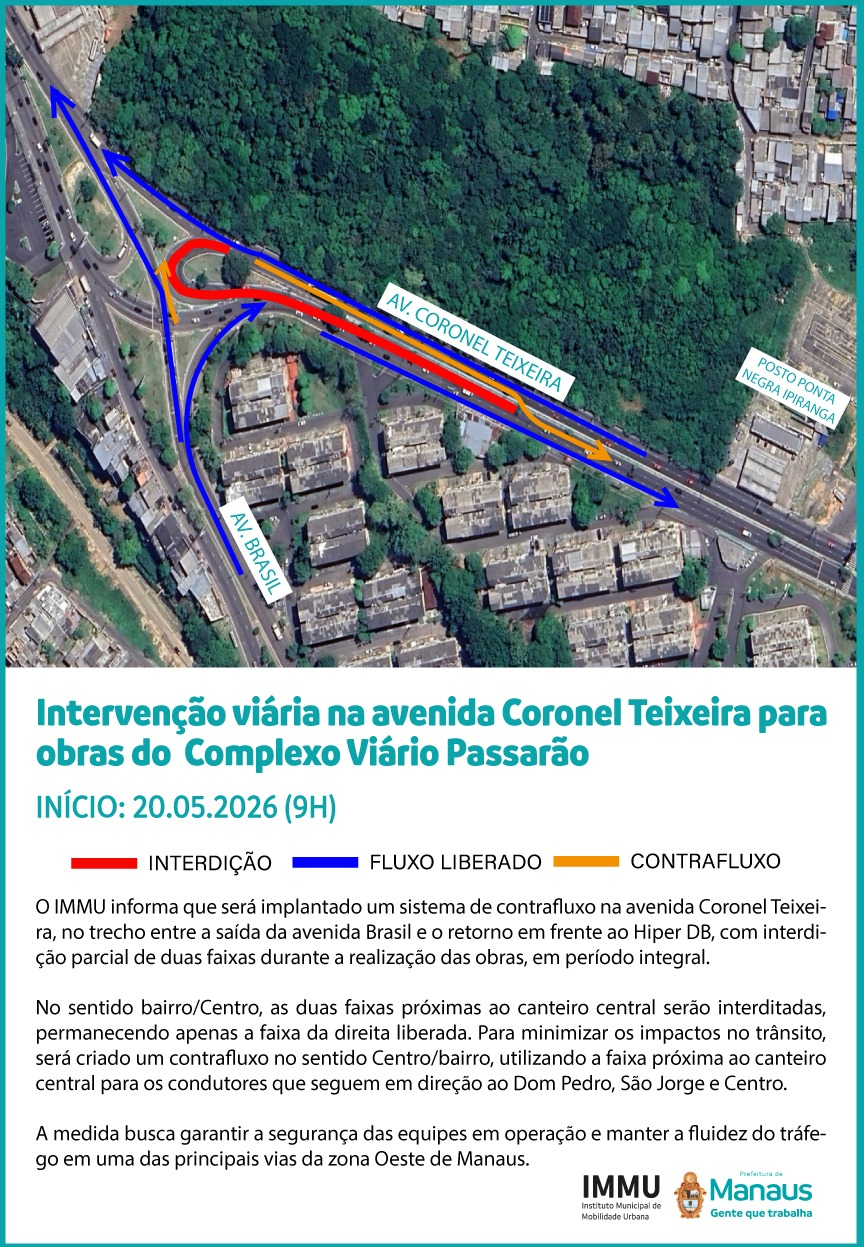 Prefeitura de Manaus inicia intervenção viária na avenida Coronel Teixeira para obras do complexo viário ‘Passarão’